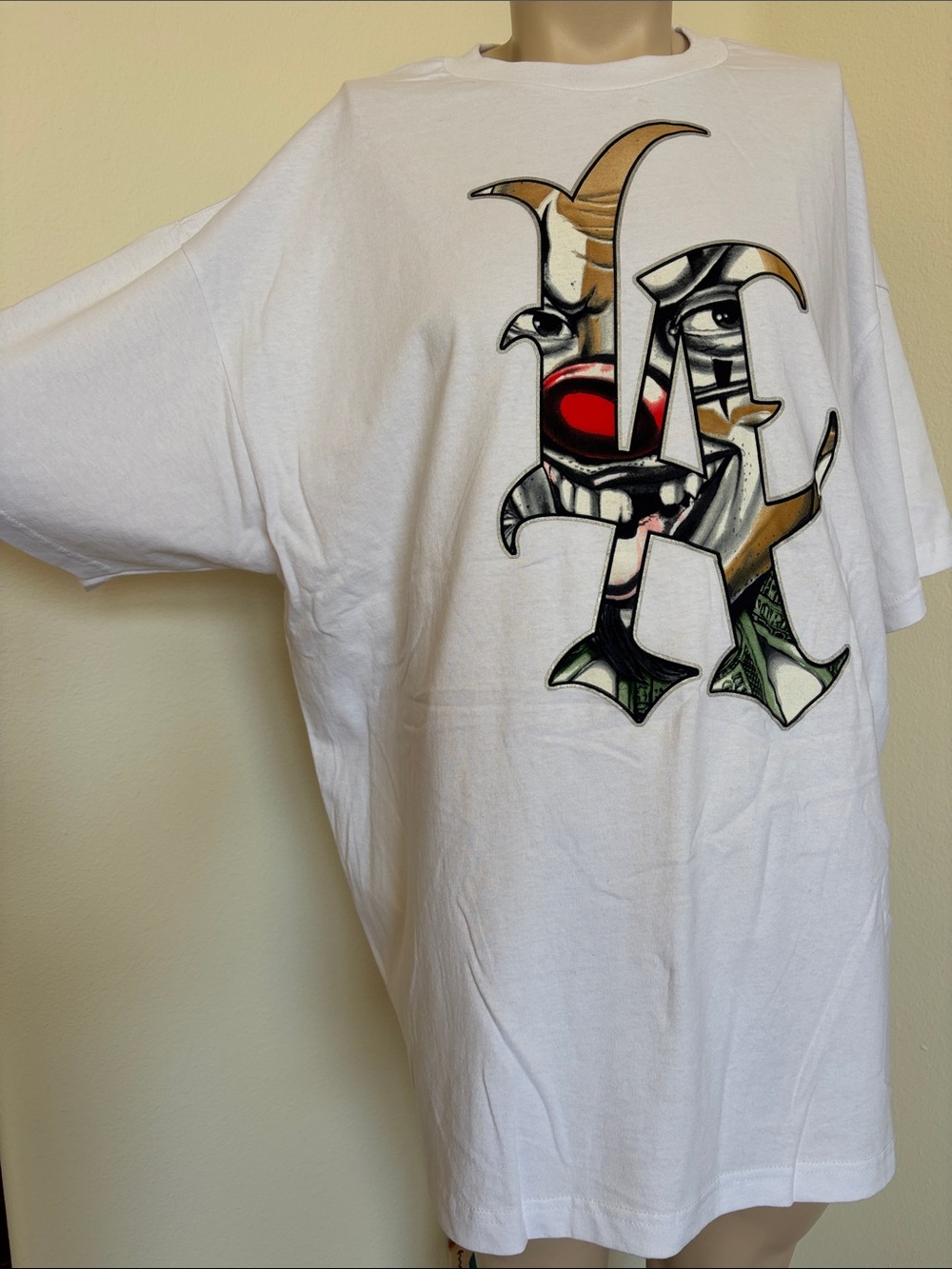 Joker| White Graphic Tee with Stylized Clown Monogram 3X
